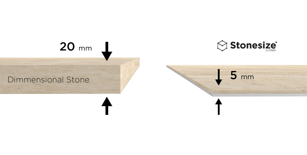 Lightweight marble vs. conventional marble size, weight, and strength