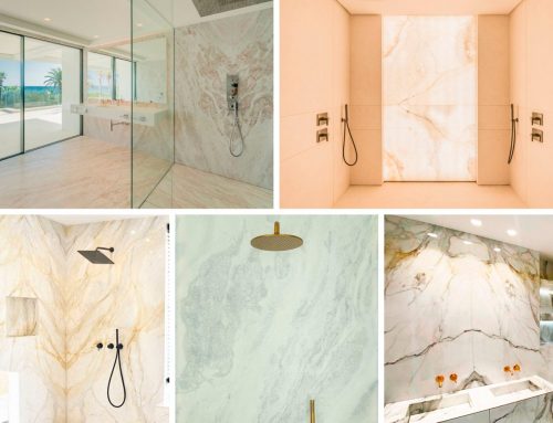 Bathrooms with large format marble walls