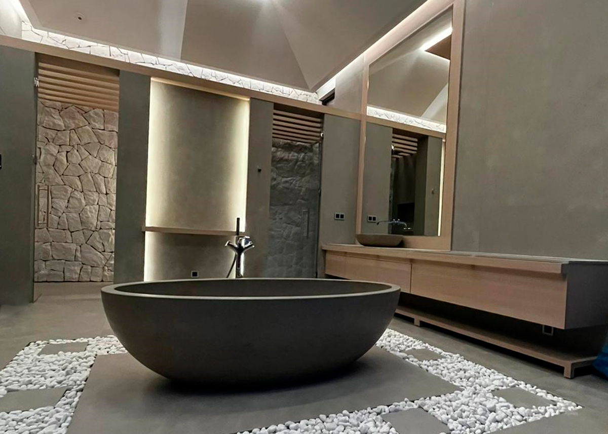 Bathroom in cement-style natural limestone - Baño en caliza natural estilo cemento